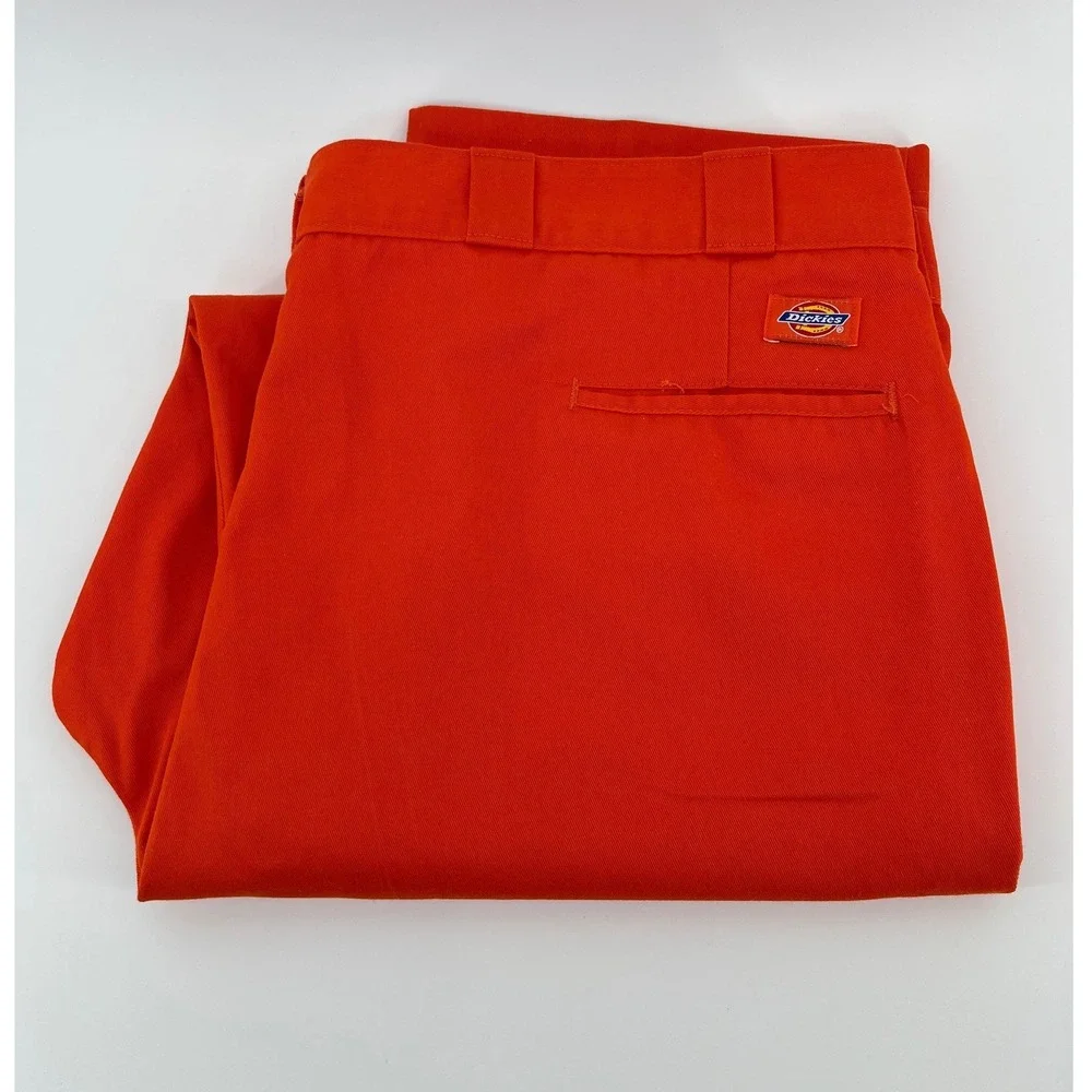Dickies 874 Work Pants Mens W46 L32 Orange Straight Leg Twill Made in USA